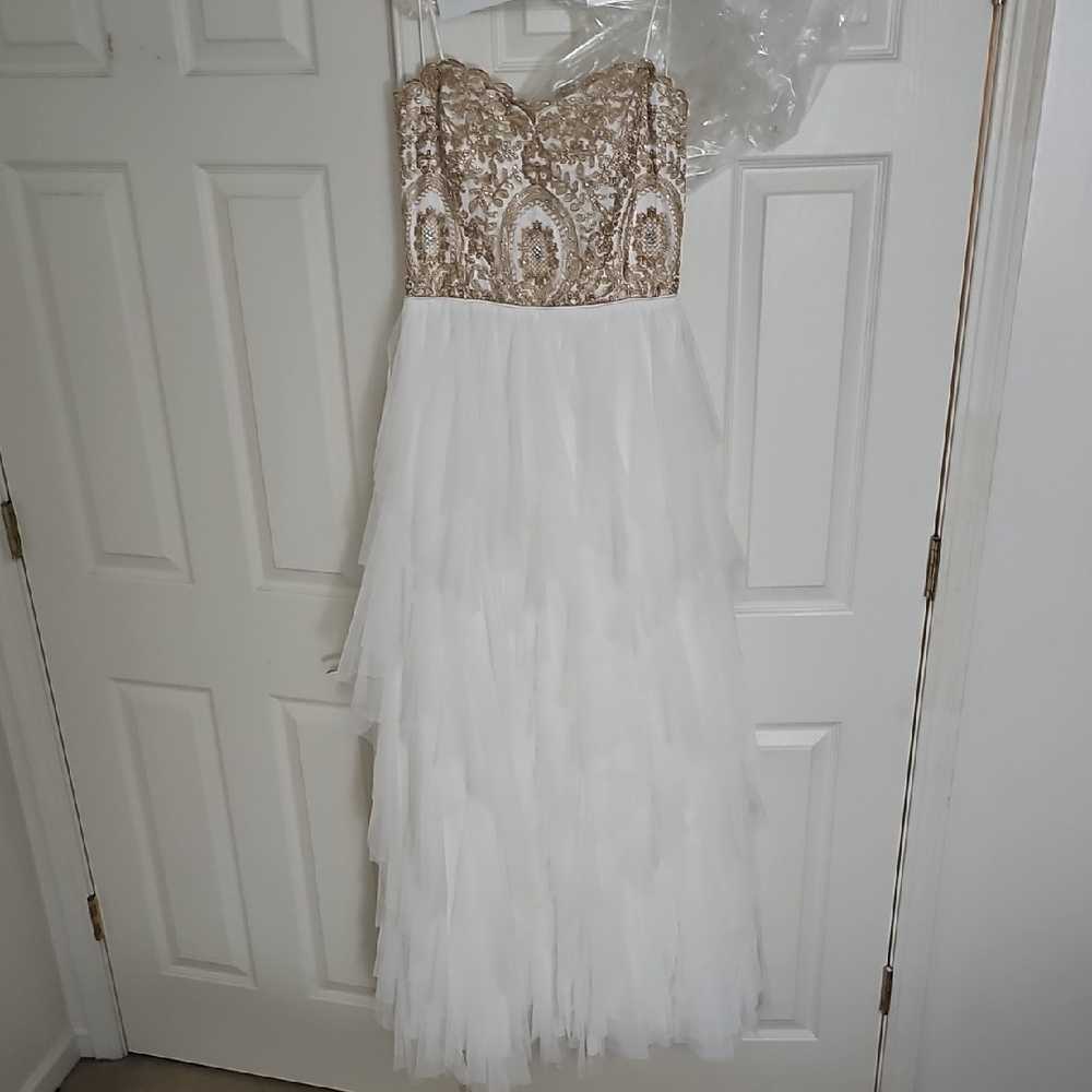Elegant White and Gold Prom Dress